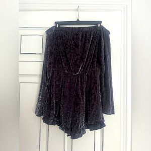 Tobi Grey Velvet Off the Shoulder Romper